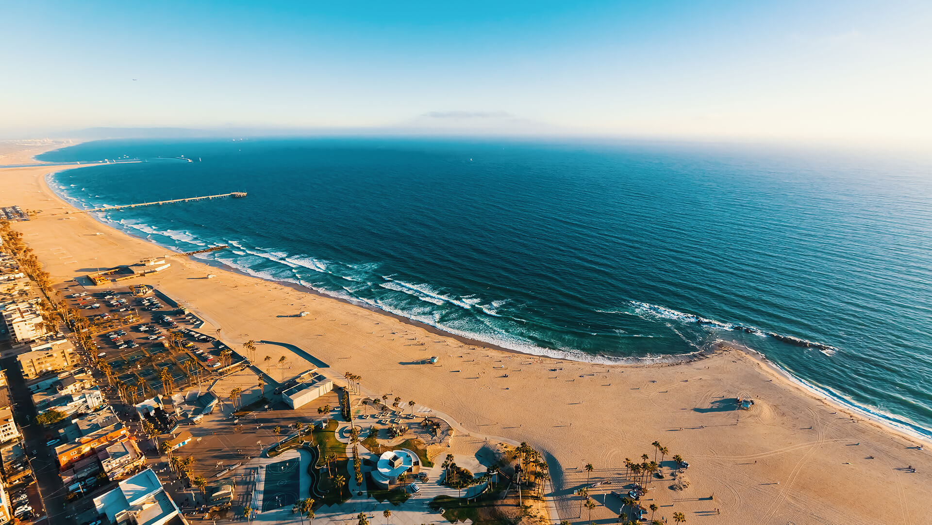 Los Angeles - Venice Beach aerial drone view of the ocean